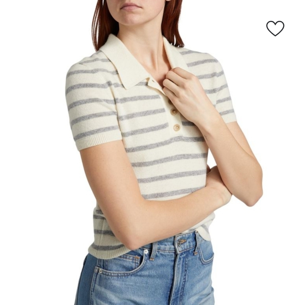 Veronica Beard Striped Brandt Cashmere Polo Size Large NWT $398